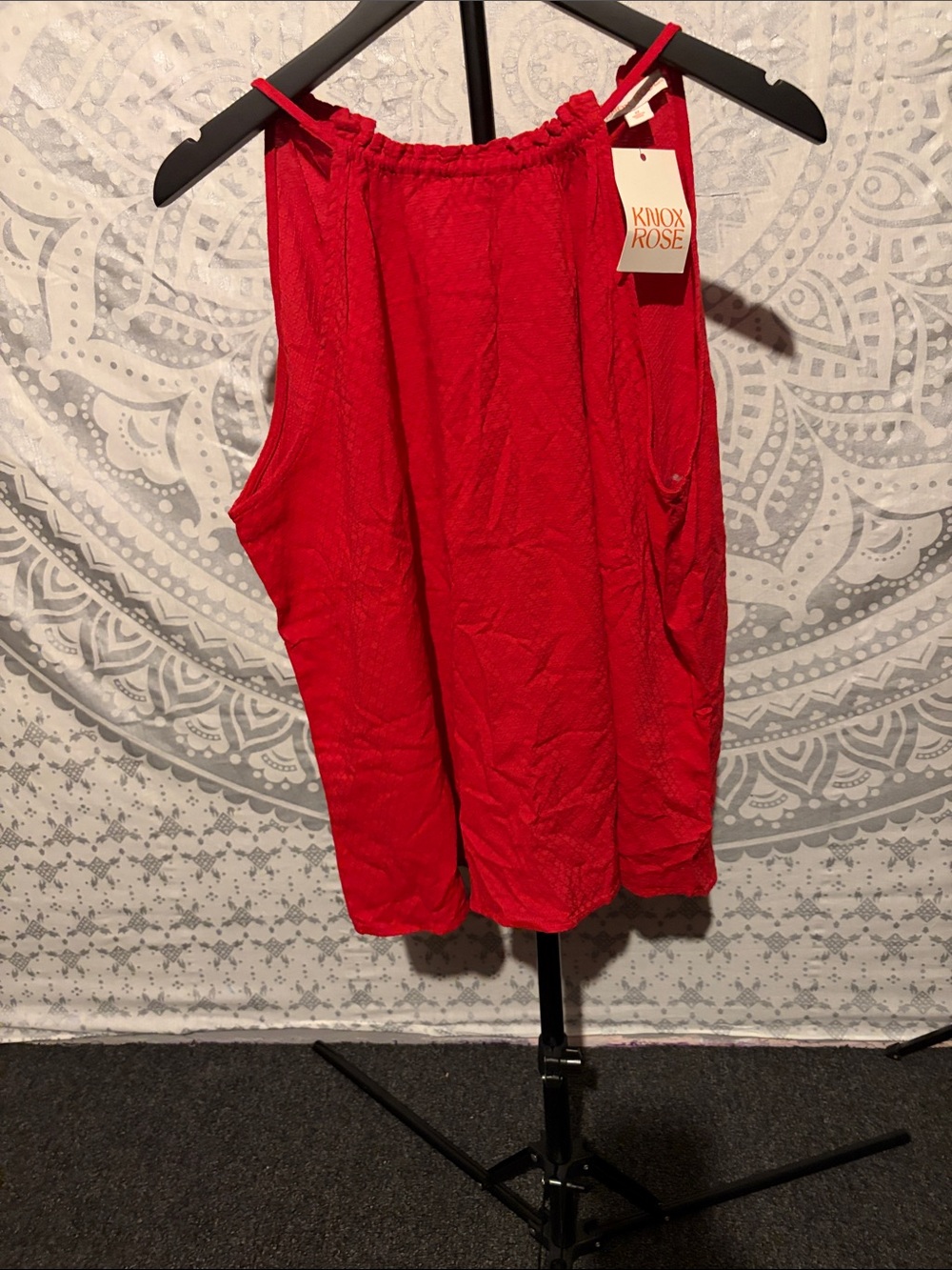Knox Rose Red High Neck Halter Tank Top XL NWT Textured Sleeveless Boho